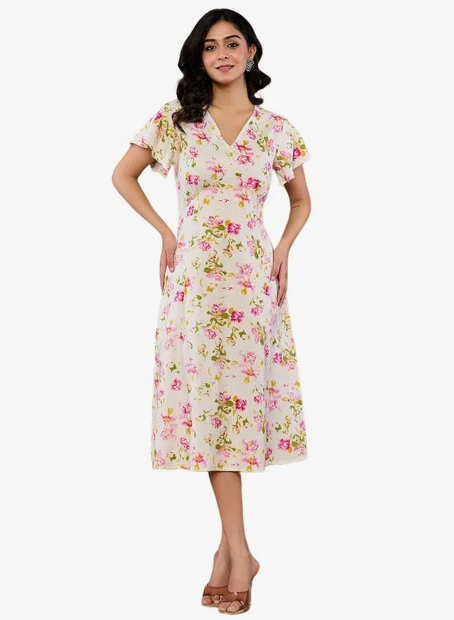 ملائم فستان قصير قطني أبيض بطبعة ياقة على شكل